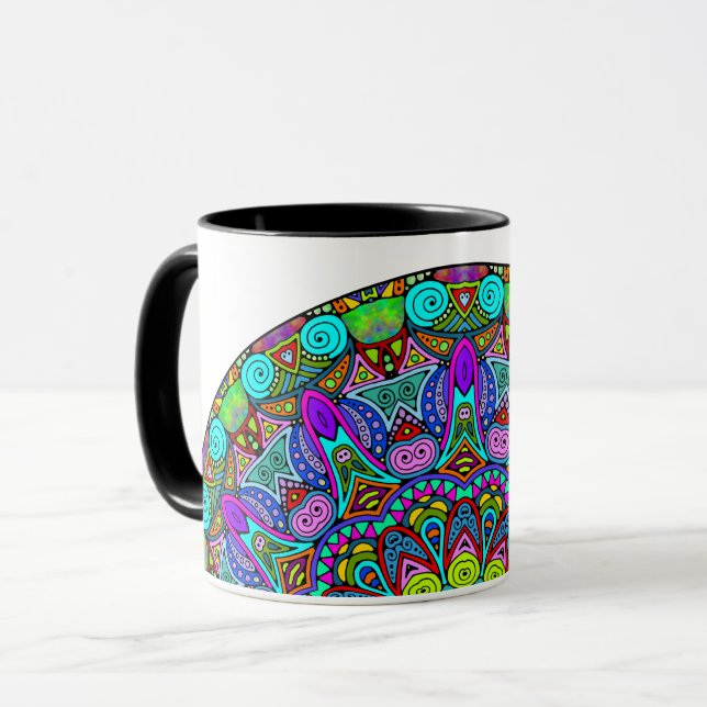 Taza Reloj de mano pintado cara de mandala 4 (Anverso izquierdo)