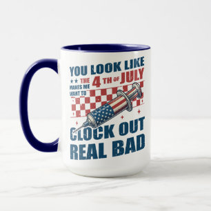 Taza Reloj divertido del 4 de julio para enfermeras que