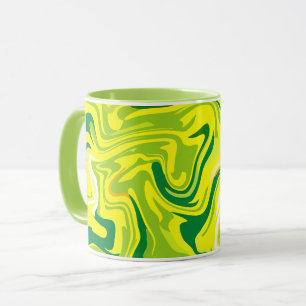 Taza Remolinos abstractos fluidos en amarillo y verde