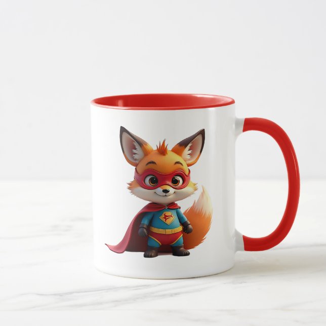 Taza Renard super-héros masqué avec cape rouge. (Derecha)