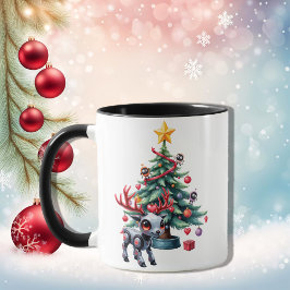 Taza Reno ciberpunk lindo con árbol de Navidad