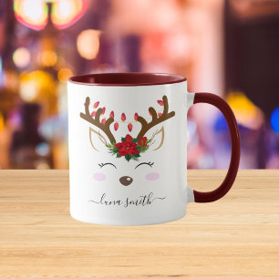 Taza Reno lindo Feliz Navidad Regalo Café de Marrón