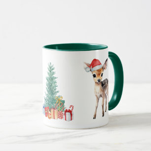 Taza Reno verde rojo Santa Feliz Fiesta navideño