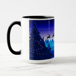 Taza Reno volador, navidades, pino, nieve