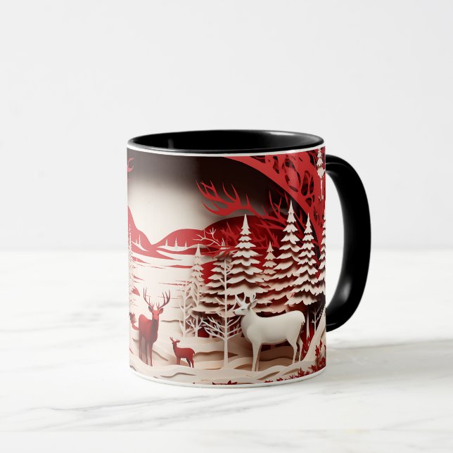 Taza Renos 3D en invierno forestal (Anverso derecho)