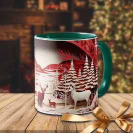 Taza Renos 3D en invierno forestal