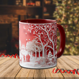 Taza Renos 3D y personas en las aldeas