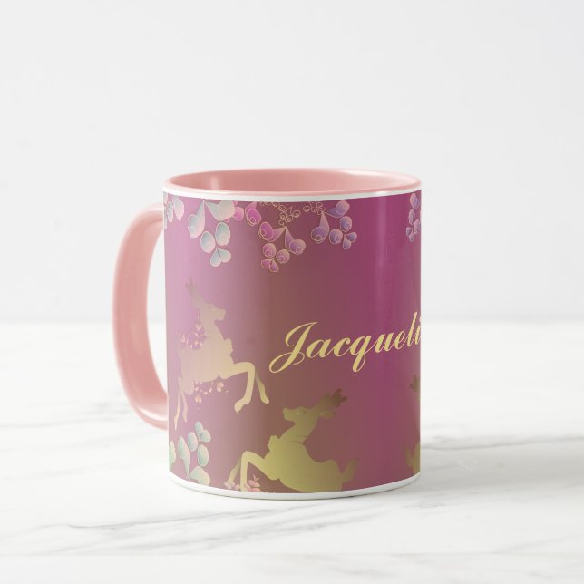 Taza Renos fantasiosos y copos de nieve morado (Anverso izquierdo)