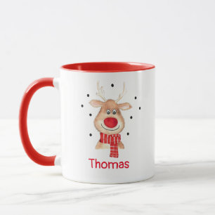 Taza Renos Rudolph en acuarela personalizada