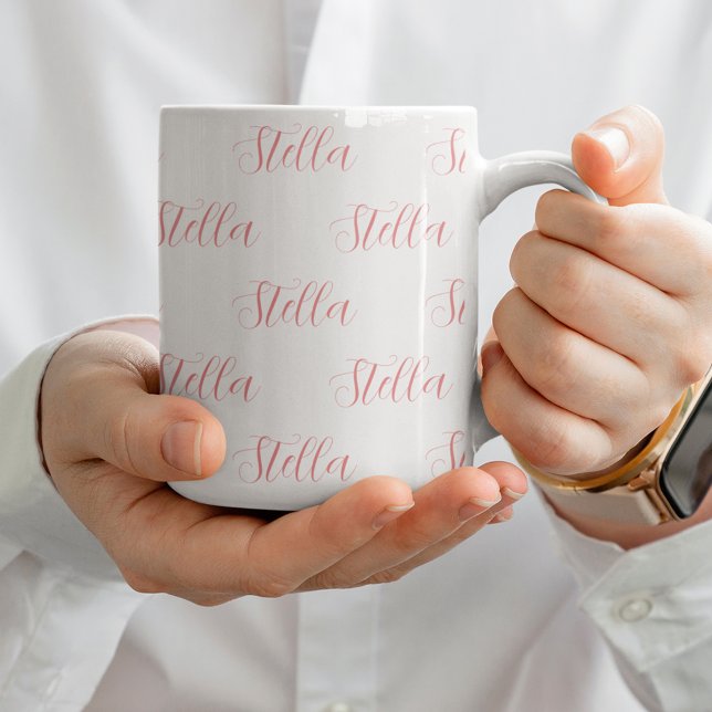 Taza Repetir el nombre en rosa por todo el blanco (Subido por el creador)