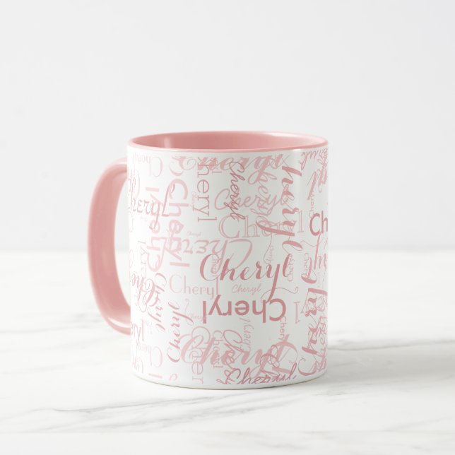 Taza Repetir nombres personalizados Allover Pink Mug (Anverso izquierdo)