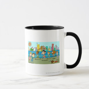 Taza Reporteros de la TV con los micrófonos en la raza