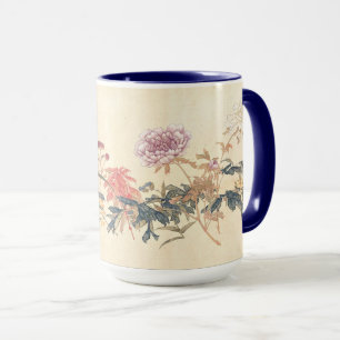 Taza Reproducción de pintura china antigua de flores de