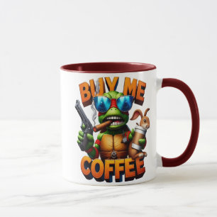 Taza Reptiles Armados Buenos Días Comprándome Un Café
