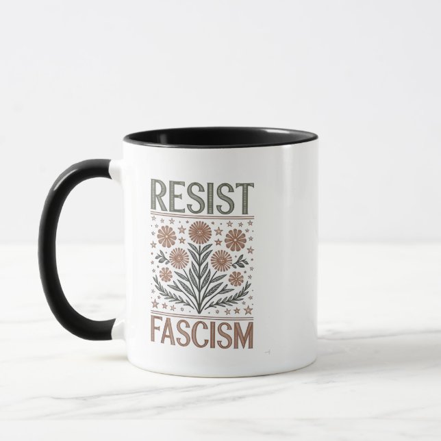 Taza Resista al fascismo Floral Transgénero LGBTQ Anti  (Izquierda)