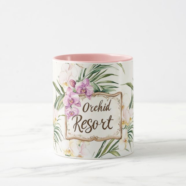 Taza Resort de Flores de Orquídea Tropical Blanca Crema (Centro)