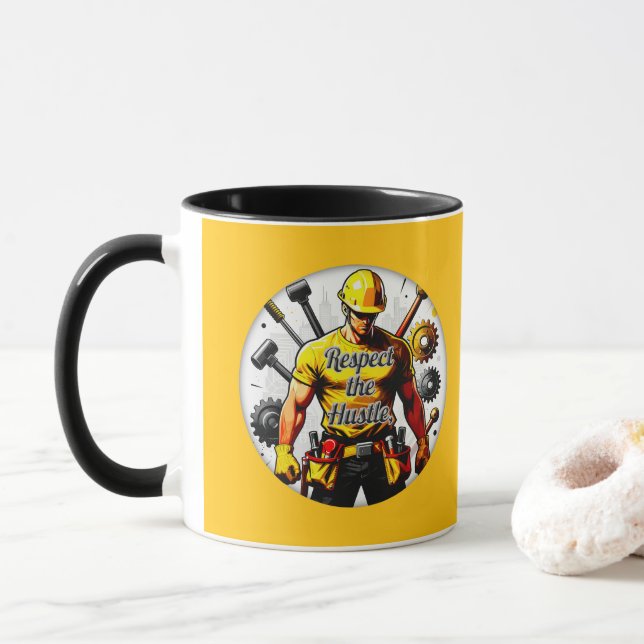 Taza Respect the Hustle Construction Worker Design – La (Con donut)