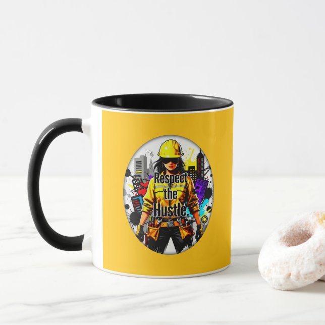Taza Respect the Hustle Worker Illustration – Industria (Con donut)