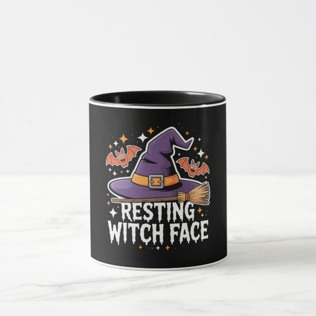 Taza Resting Witch Face Scary Broomstick Funny Hallowee (Centro)