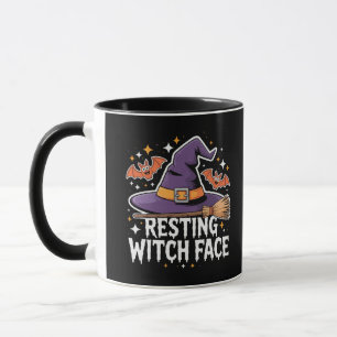 Taza Resting Witch Face Scary Broomstick Funny Hallowee