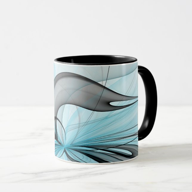 Taza Resumen Antracita Gris Azul azul arte fractal mode (Anverso derecho)