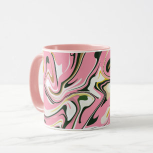 Taza Resumen Arte giratorio con rosa, blanco y negro
