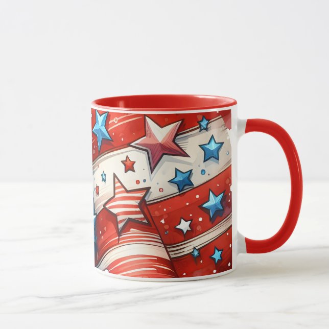 Taza Resumen Bandera americana rojo, blanco y azul (Derecha)