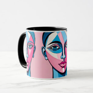 Taza Resumen de arte de cara azul y rosa