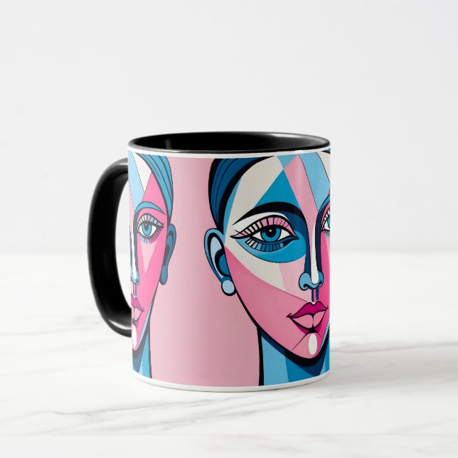 Taza Resumen de arte de cara azul y rosa (Anverso izquierdo)