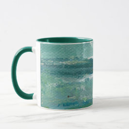 Taza Resumen de arte de olas Verde azuladas