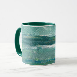 Taza Resumen de arte de olas Verde azuladas