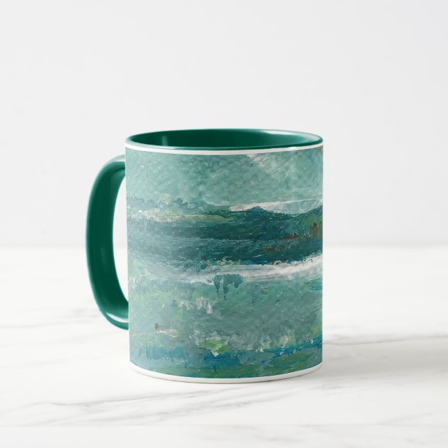 Taza Resumen de arte de olas Verde azuladas (Anverso izquierdo)