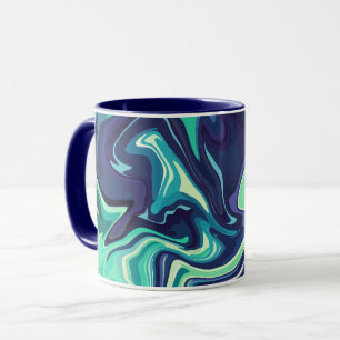 Taza Resumen de arte fluido con la marina y los baños V
