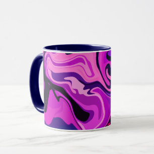 Taza Resumen de arte fluido con nadadores rosados y mor