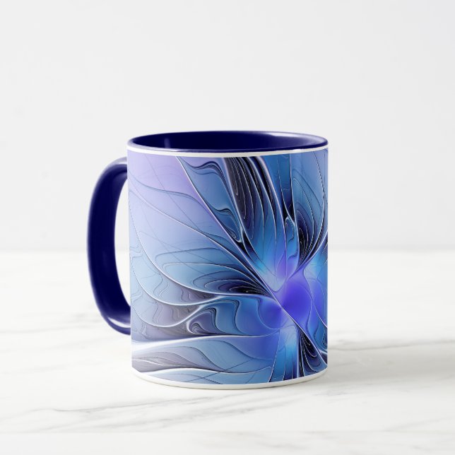 Taza Resumen de arte fractal moderno Lavanda azul (Anverso izquierdo)