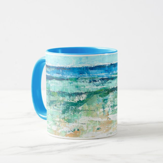 Taza Resumen de arte Verde azulado en la playa (Anverso izquierdo)