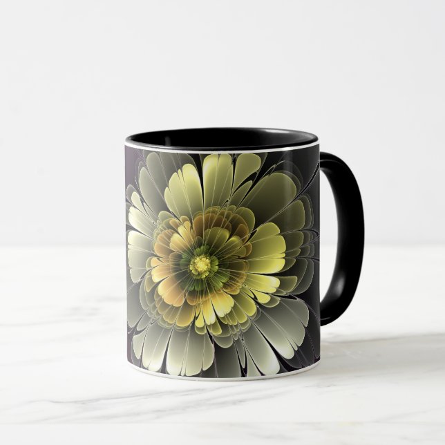Taza Resumen de la flor fractal gris purpur moderna (Anverso derecho)