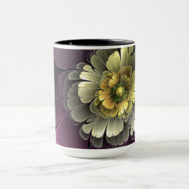 Taza Resumen de la flor fractal gris purpur moderna