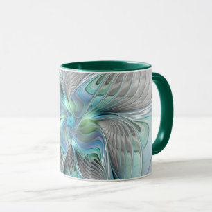 Taza Resumen de mariposa azul verde azul Fantasía arte