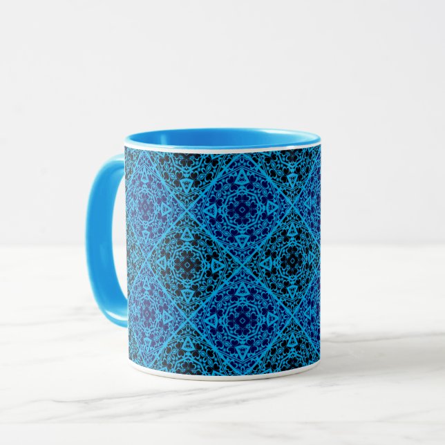 Taza Resumen decoración decorativa ornamental azul negr (Anverso izquierdo)
