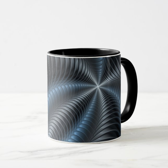 Taza Resumen del arte fractal 3D del gris azul plástico (Anverso derecho)