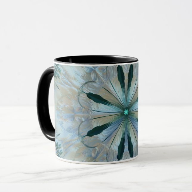 Taza Resumen Flor Fractal Verde azulado Gris azul blanc (Anverso izquierdo)