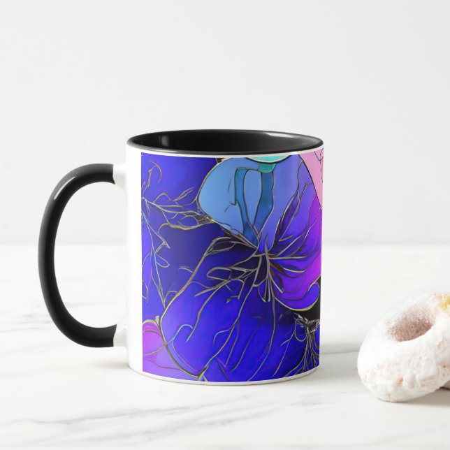 Taza Resumen floral en vidrio manchado (Con donut)