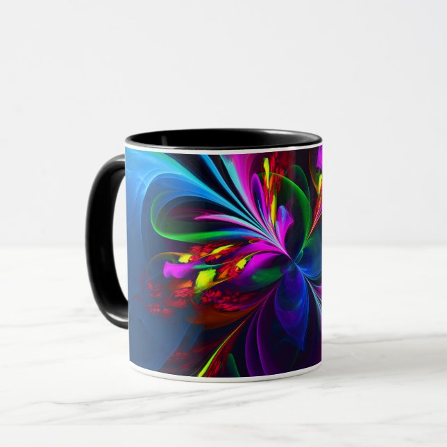 Taza Resumen floral moderno Patrón azul rojo del arte # (Anverso izquierdo)
