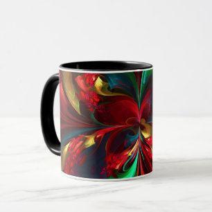 Taza Resumen floral moderno Patrón verde rojo del arte 