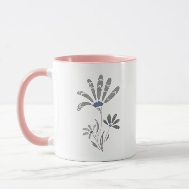 Taza Resumen Flores psicodélicas en escala de grises (Izquierda)
