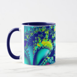 Taza Resumen Fractal verde cian azul