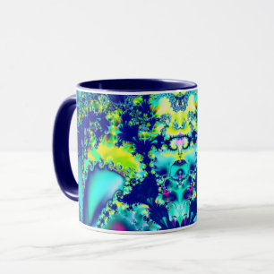 Taza Resumen Fractal verde cian azul