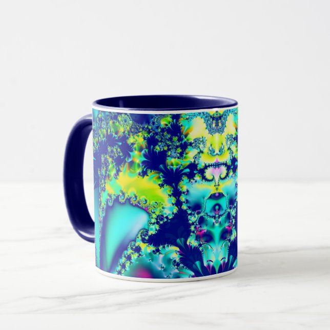 Taza Resumen Fractal verde cian azul (Anverso izquierdo)