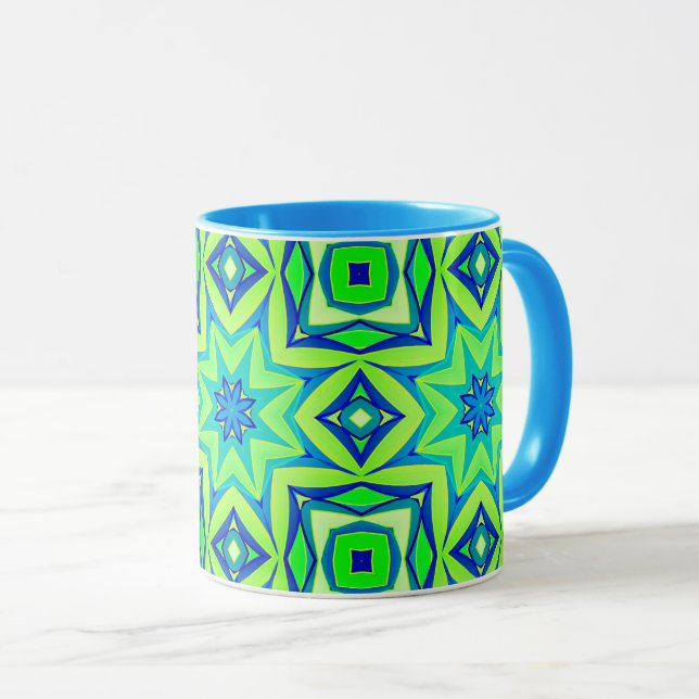 Taza Resumen Geométrico Estrella - Verde Lime y Azul (Anverso derecho)